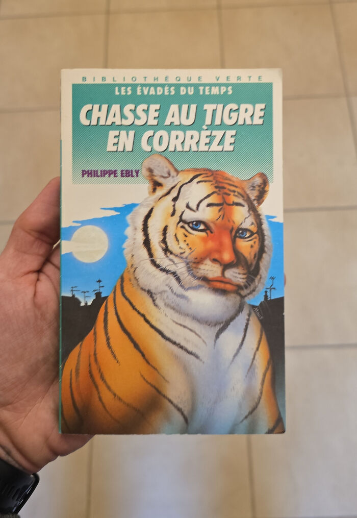 Cover of a poorly-written-designed book featuring a tiger against a moonlit background.
