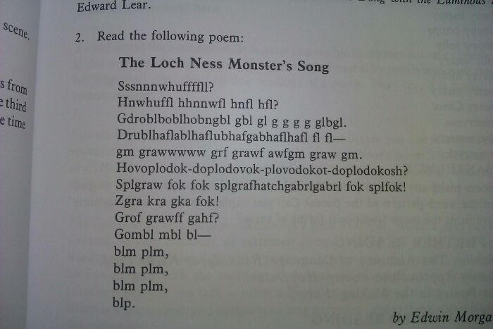 Page displaying "The Loch Ness Monster's Song," showcasing elements of poorly-designed books.