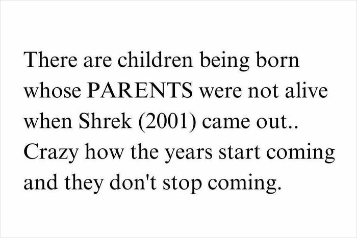 Text about nostalgia and the 2000s: "There are children being born whose parents were not alive when Shrek (2001) came out..."