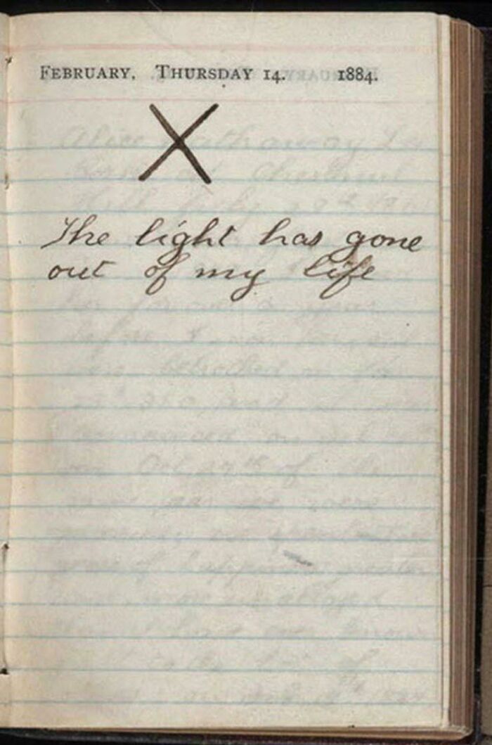 Ancient artefact: 1884 diary entry, "The light has gone out of my life," written on February 14.