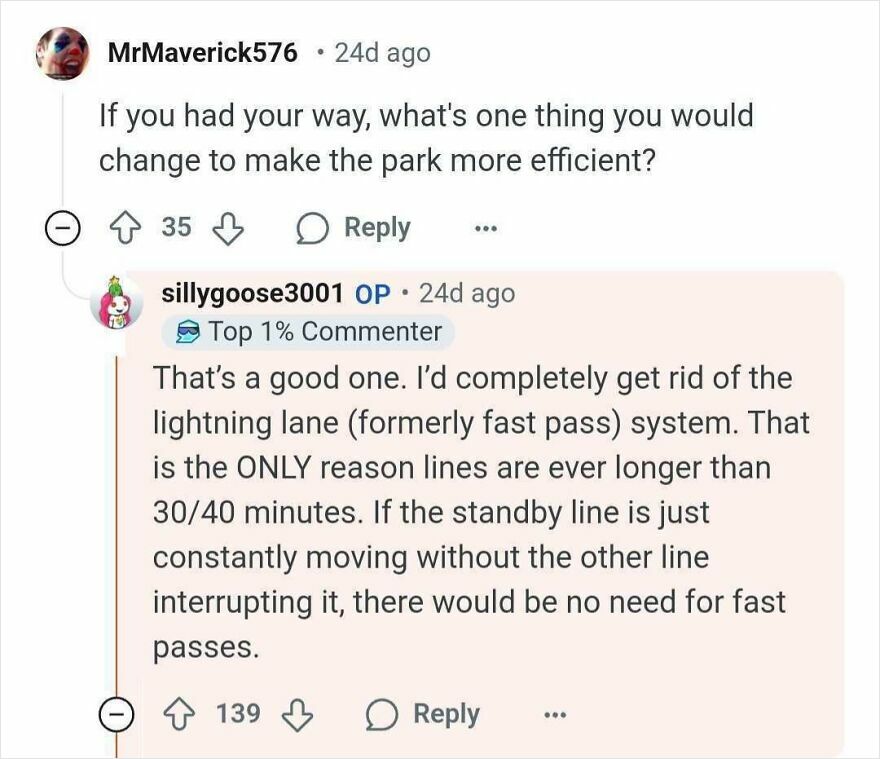 Discussion about a Disney park secret on improving park efficiency by removing lightning lane fast pass system.