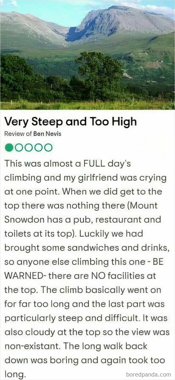 Male Karen Complains That Ben Nevis (Great Britain’s Highest Mountain) Is Too Steep And Too High, And Leaves It A 1 Star Review