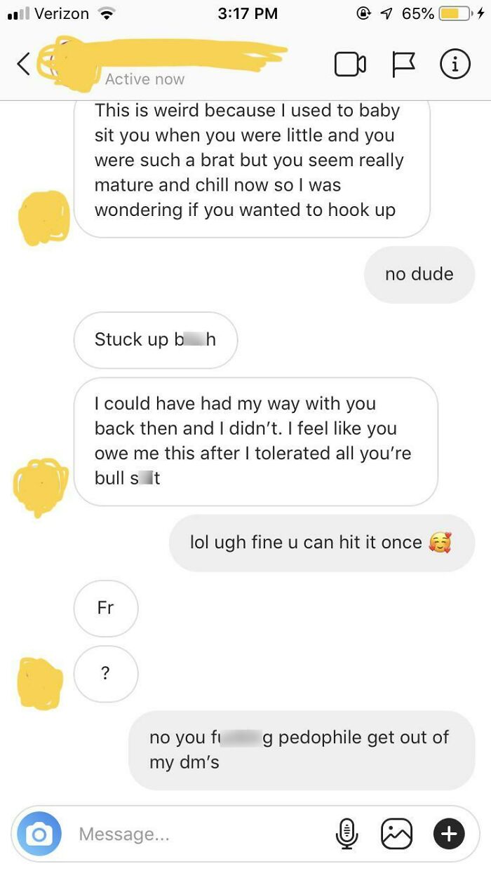 Conversation screenshot of a woman responding to creepy DMs with assertiveness.