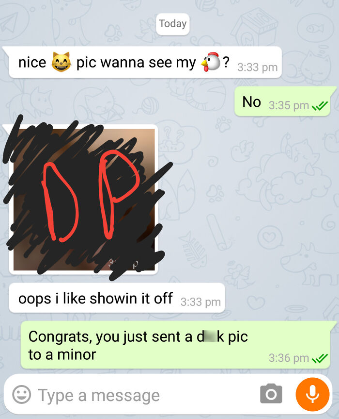 Woman responds to a creepy DM with a sarcastic message on messaging app.