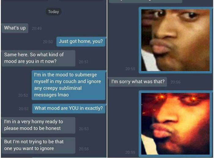 Woman's response to a creepy DM with humorous intent alongside a meme image.