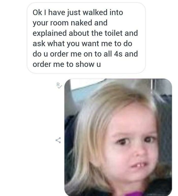 Creepy DMs screenshot with a meme response of a child giving a side-eye expression.