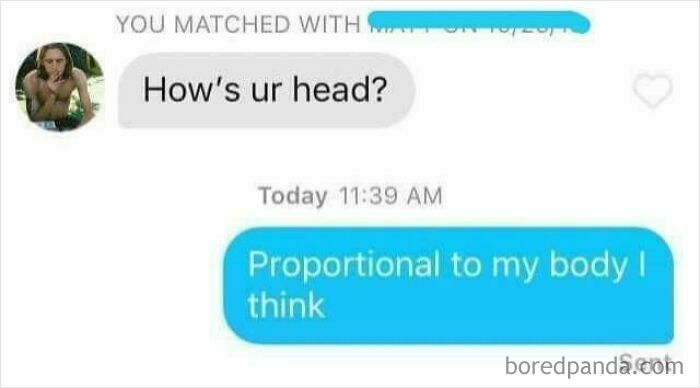 Response to a creepy DM question about head size, saying it's proportional to the body.