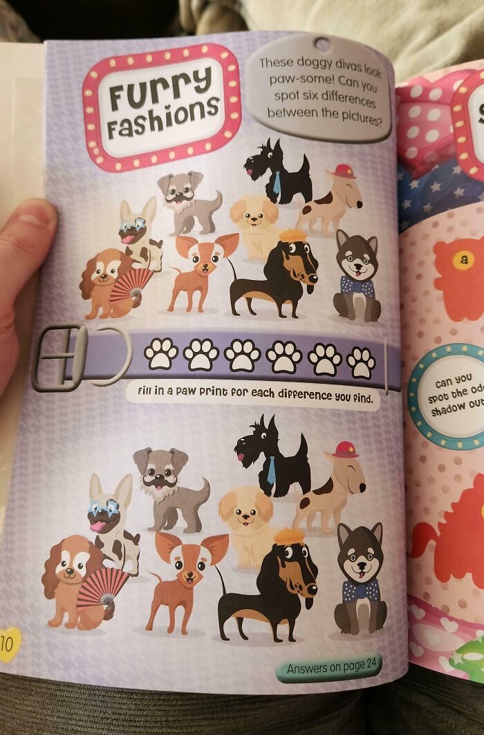 Illustration of dogs in a children's activity book; an example of poorly-written-designed-books.