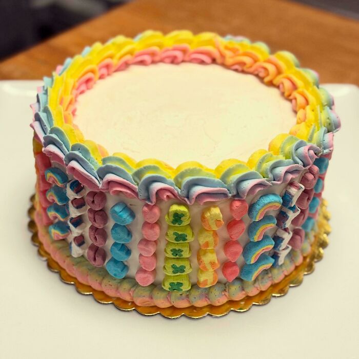 Colorful decorated cake with pastel frosting and candy accents, showcasing one of the incredible bakes in vibrant detail.