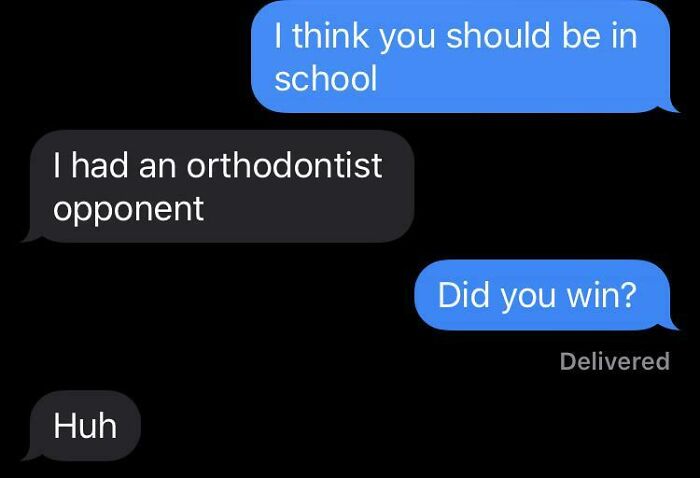 Text messages showing ridiculous word spellings, with one person confused by "orthodontist opponent."