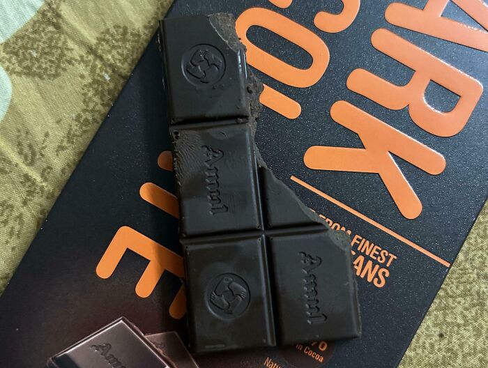 Partially eaten chocolate bar possibly left by annoying boyfriends or husbands.