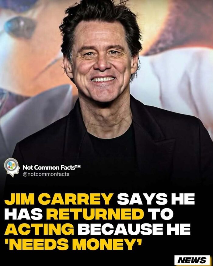 Man smiling with caption about returning to acting due to financial needs, part of curious world facts series.