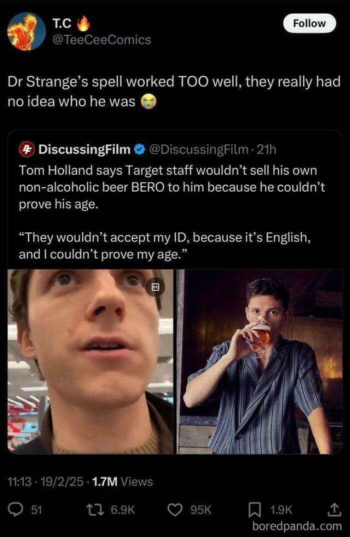 Twitter post showing Tom Holland’s age ID mix-up at Target, illustrating hilarious cases where people online didn’t know who they spoke to