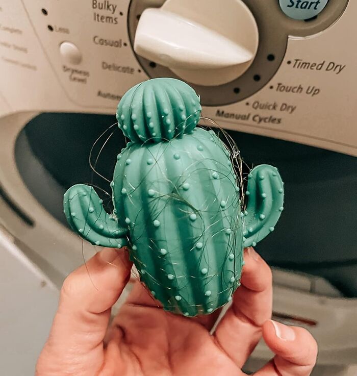 Clever invention: a cactus-shaped laundry tool for removing hair and lint.