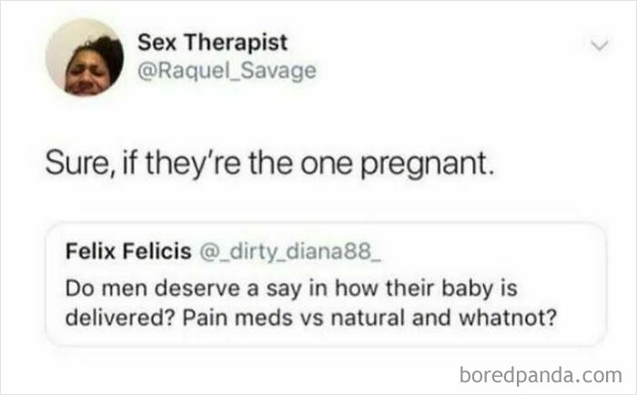 Social media post advocating social justice, discussing men's role in childbirth decisions.