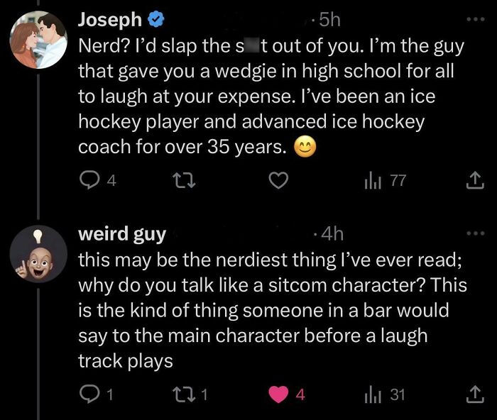 Twitter exchange showcasing hilarious clever comebacks with a funny reply to ice hockey bragging.