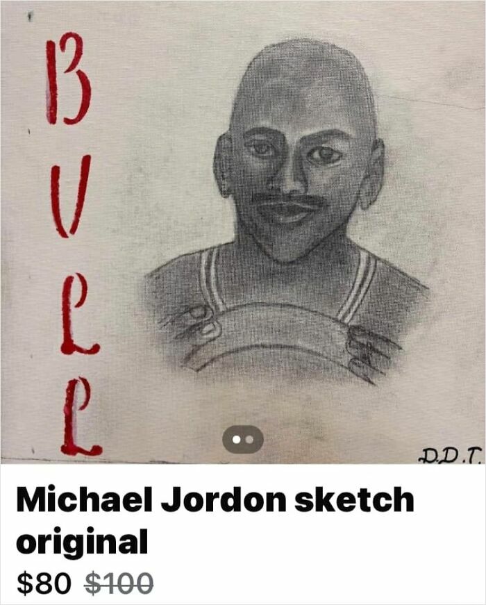 Original sketch titled "Michael Jordon" on Facebook Marketplace, priced at $80.