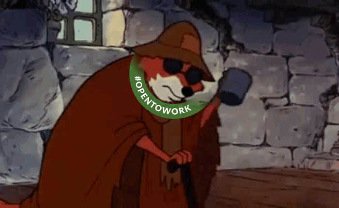 Animated fox character dressed in disguise holding a cup, illustrating outrageous job requirements that made people nope out quick.