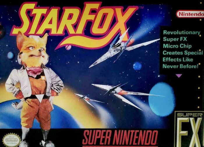 Star Fox Super Nintendo game cover showcasing iconic '90s video game nostalgia and revolutionary Super FX graphics.