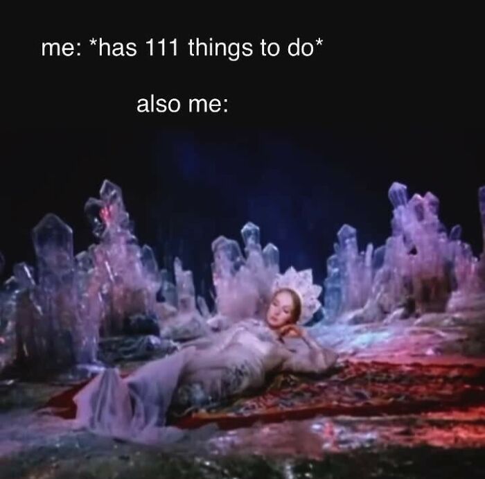 Person relaxing on a rug surrounded by ice, captioned humorously. Relatable mental health meme theme.