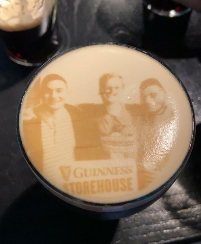 Guinness foam with a photo, showcasing tourist-interesting-experiences at the Storehouse.