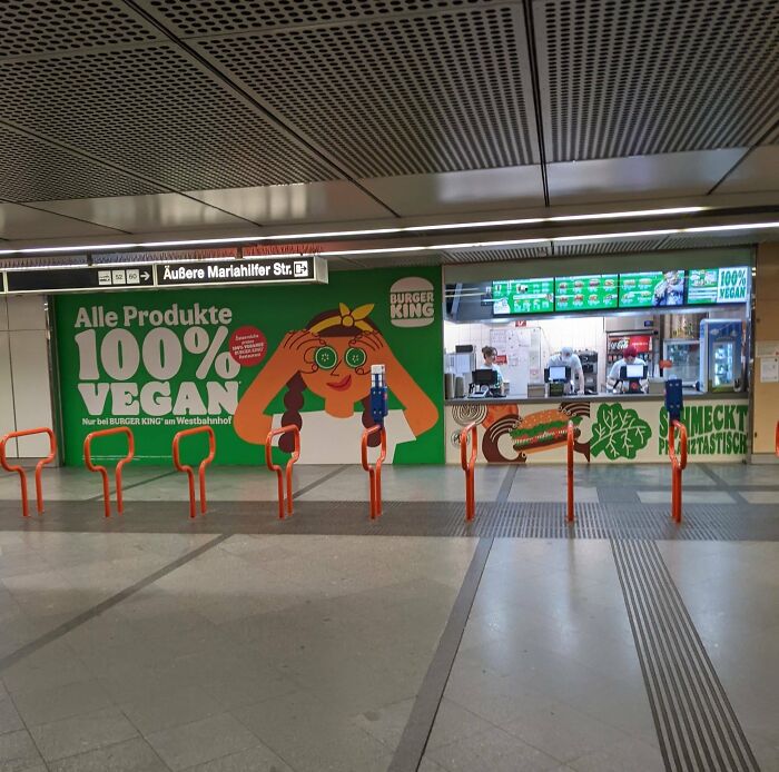 Burger King offers vegan products in a subway station, showcasing unique tourist-interesting experiences.