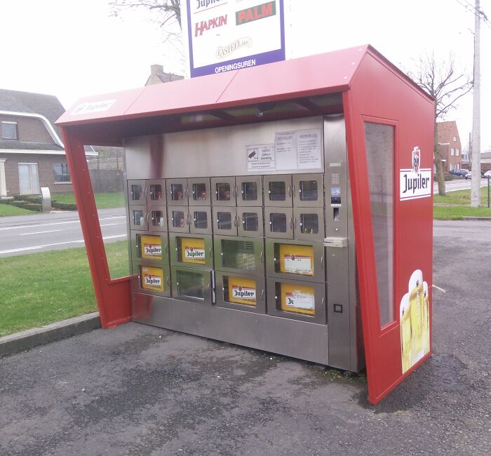 Beer vending machine by a roadside, offering an interesting tourist experience.
