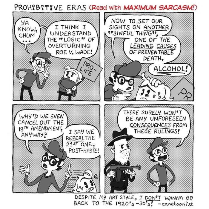 Retro-style comic by Canetoonist with characters discussing amendments sarcastically.