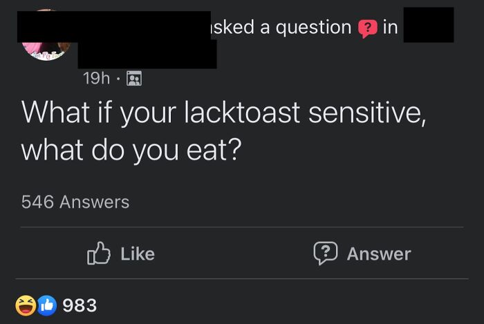 Social media post with misspelled phrase "lacktoast sensitive" poking fun at ridiculous word spellings.