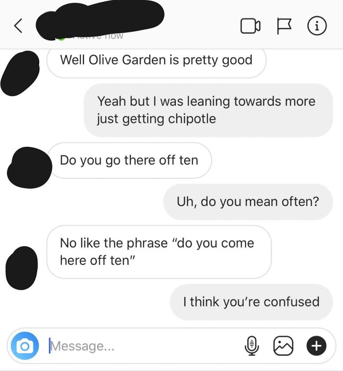 Text exchange about Olive Garden with humorous spelling mistakes, making grammar police cringe.