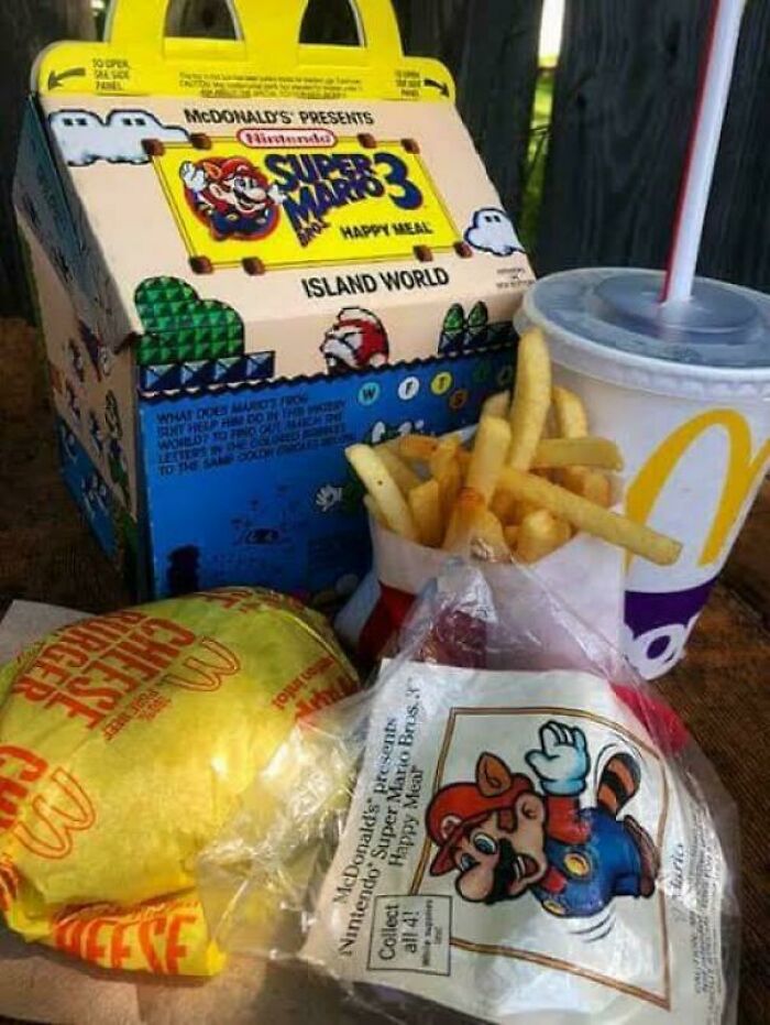 '90s McDonald's Super Mario Bros. 3 Happy Meal with fries and drink.