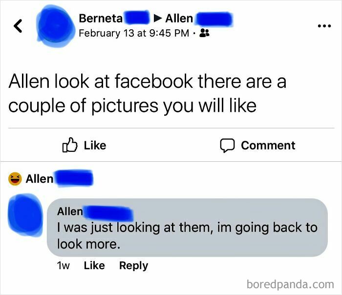 Boomers on social media: humorous exchange about photos on Facebook.