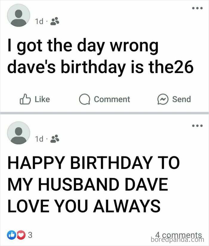 Boomers social media mishap with birthday post correction and heartfelt message to husband.