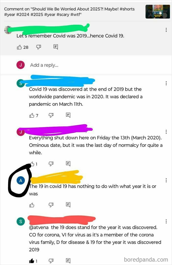 Comments showing people incorrectly correcting others about COVID-19 terminology.