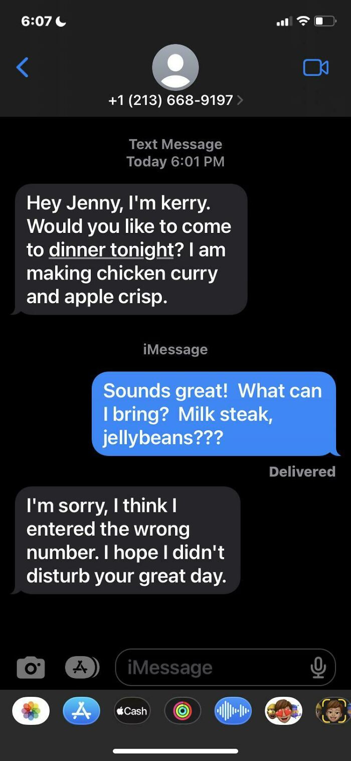 Text exchange highlighting funny messages sent to the wrong recipient.