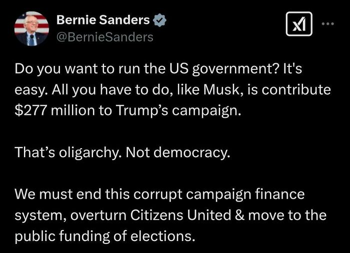 Text screenshot about campaign finance criticism, highlighting views on oligarchy versus democracy.