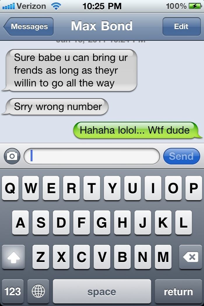 Text exchange with funny messages sent to wrong recipient on a smartphone screen.