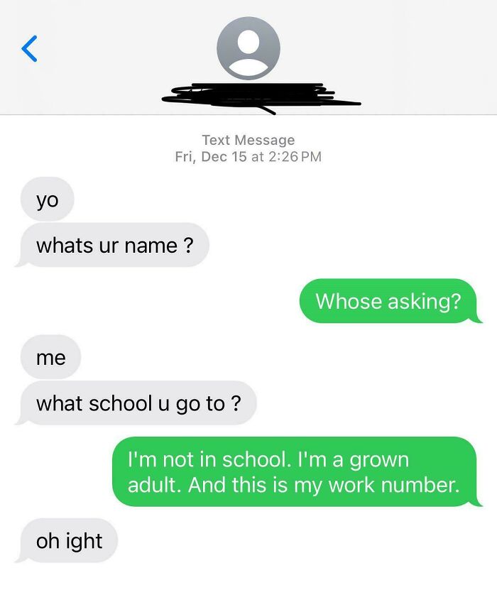 Text exchange with funny message sent to the wrong recipient, asking about school attendance.
