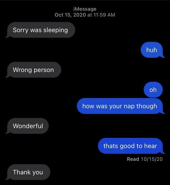Chat conversation showing a funny exchange with messages to the wrong recipient.