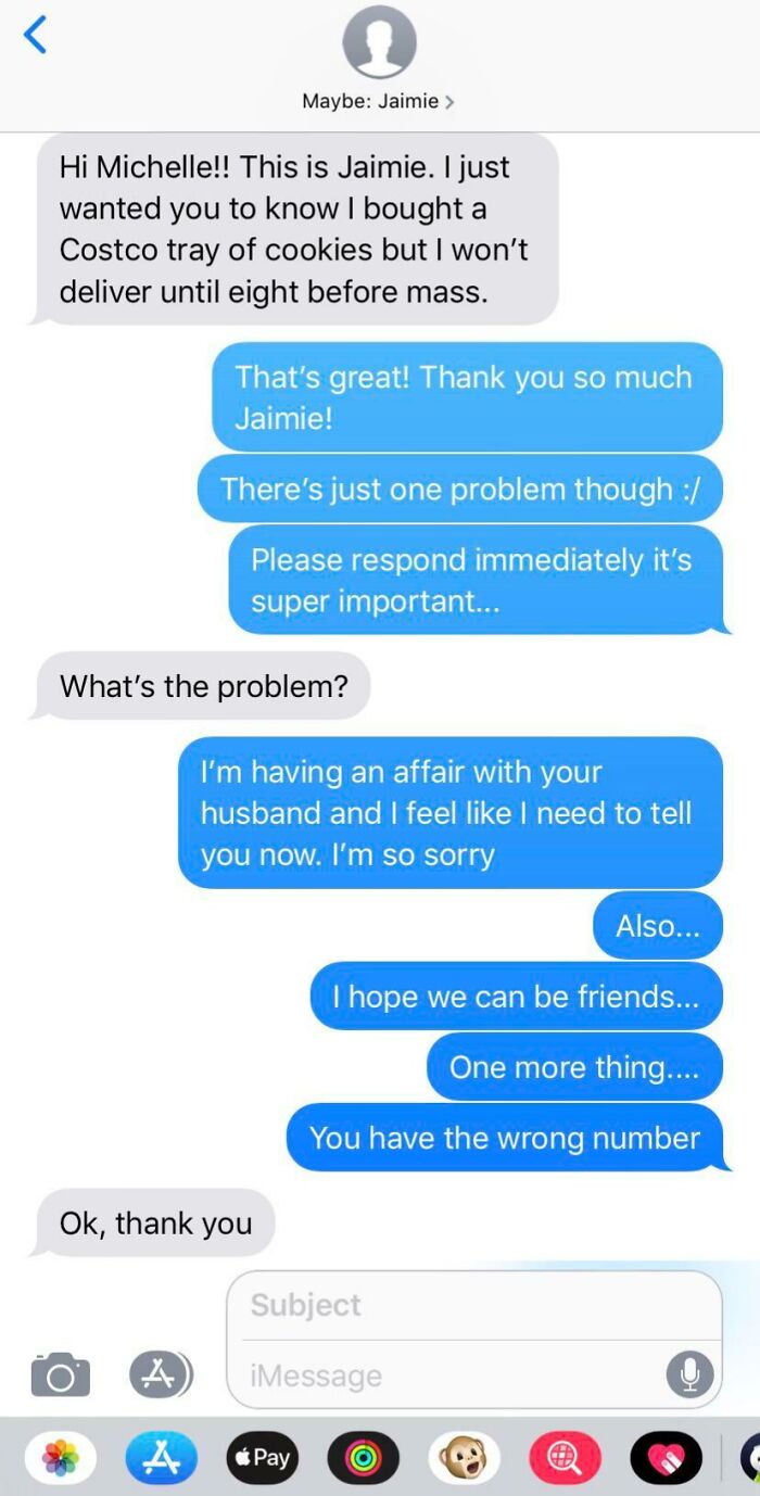 Text conversation mix-up with funny messages sent to the wrong recipient, revealing a secret affair.