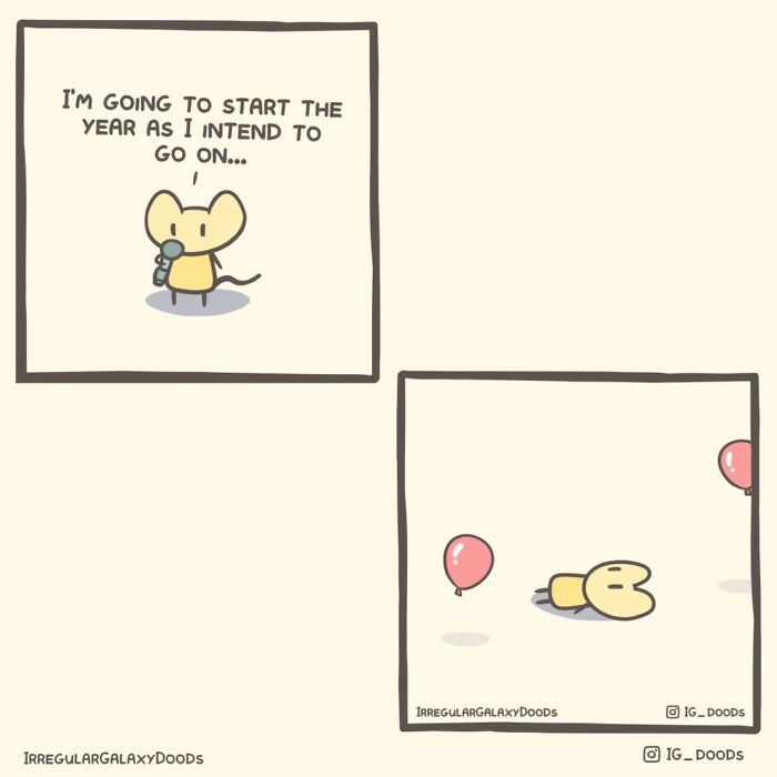 Pastel-colored comic by Irregular Galaxy Doods featuring a mouse with a microphone and a balloon.