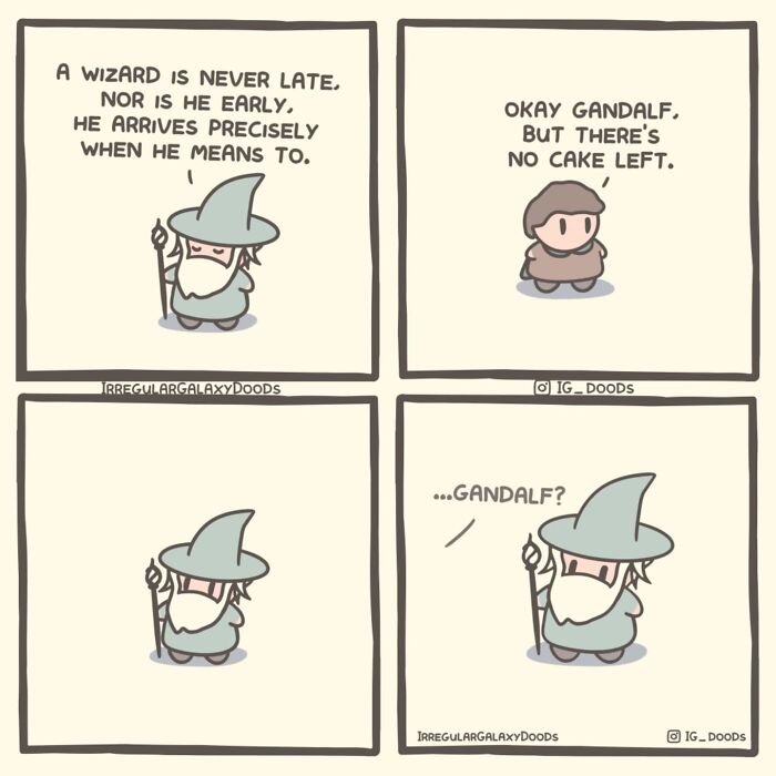 Pastel-colored comic by Irregular Galaxy Doods featuring a humorous scene with a wizard and another character.