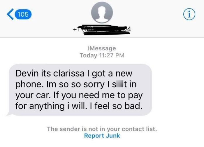 A humorous text about an embarrassing mishap sent to the wrong recipient.