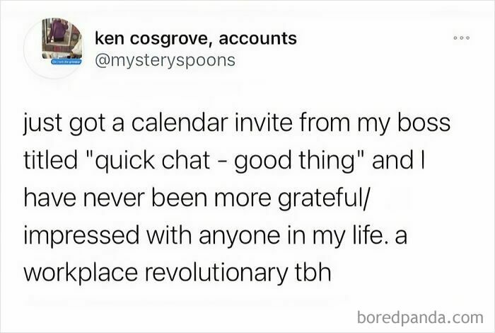Relatable meme about workplace communication and a calendar invite from a boss, showcasing humorous resources.