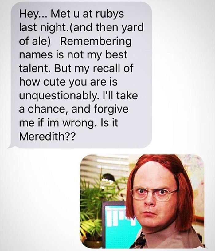 Text message mix-up with humorous reaction image below.