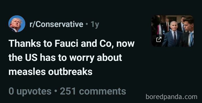 Text from a forum post discussing measles outbreaks in the US with a related image on the side.