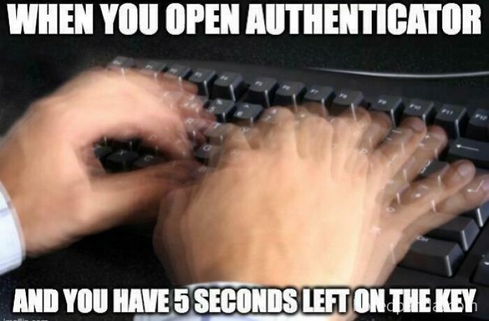 Fast typing meme for programmers with hands quickly typing on a keyboard.