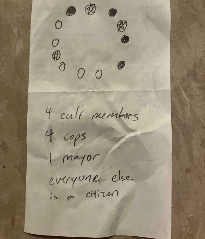 Hand-drawn diagram and notes on paper, showcasing interesting receipts people found.