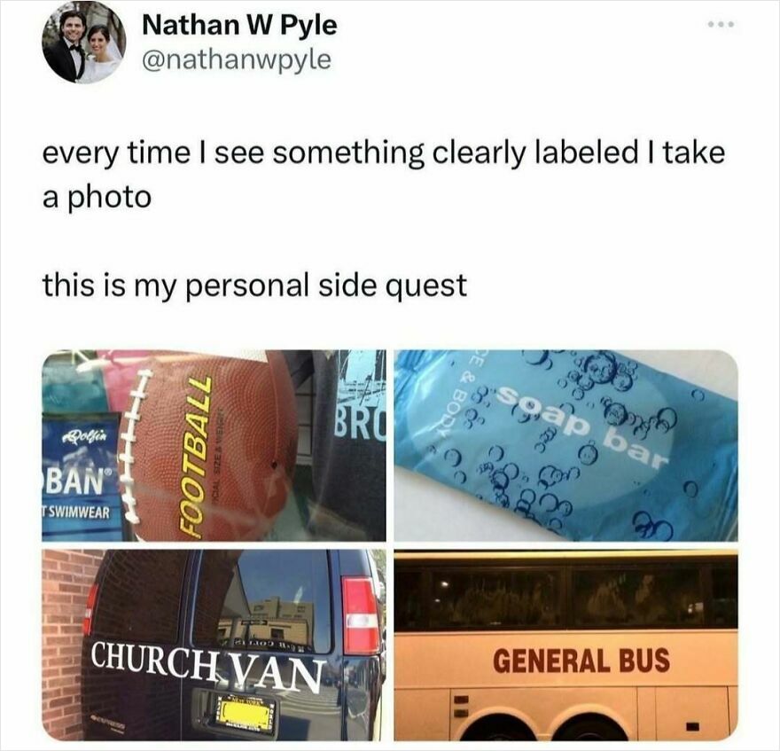 Funny Puncrastination meme with labeled objects: football, soap bar, church van, general bus.