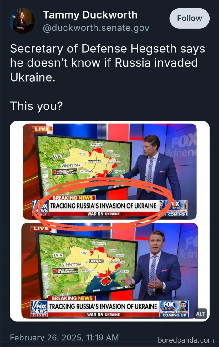 TV host discusses Russia's invasion of Ukraine on live broadcast, with map showing affected areas.